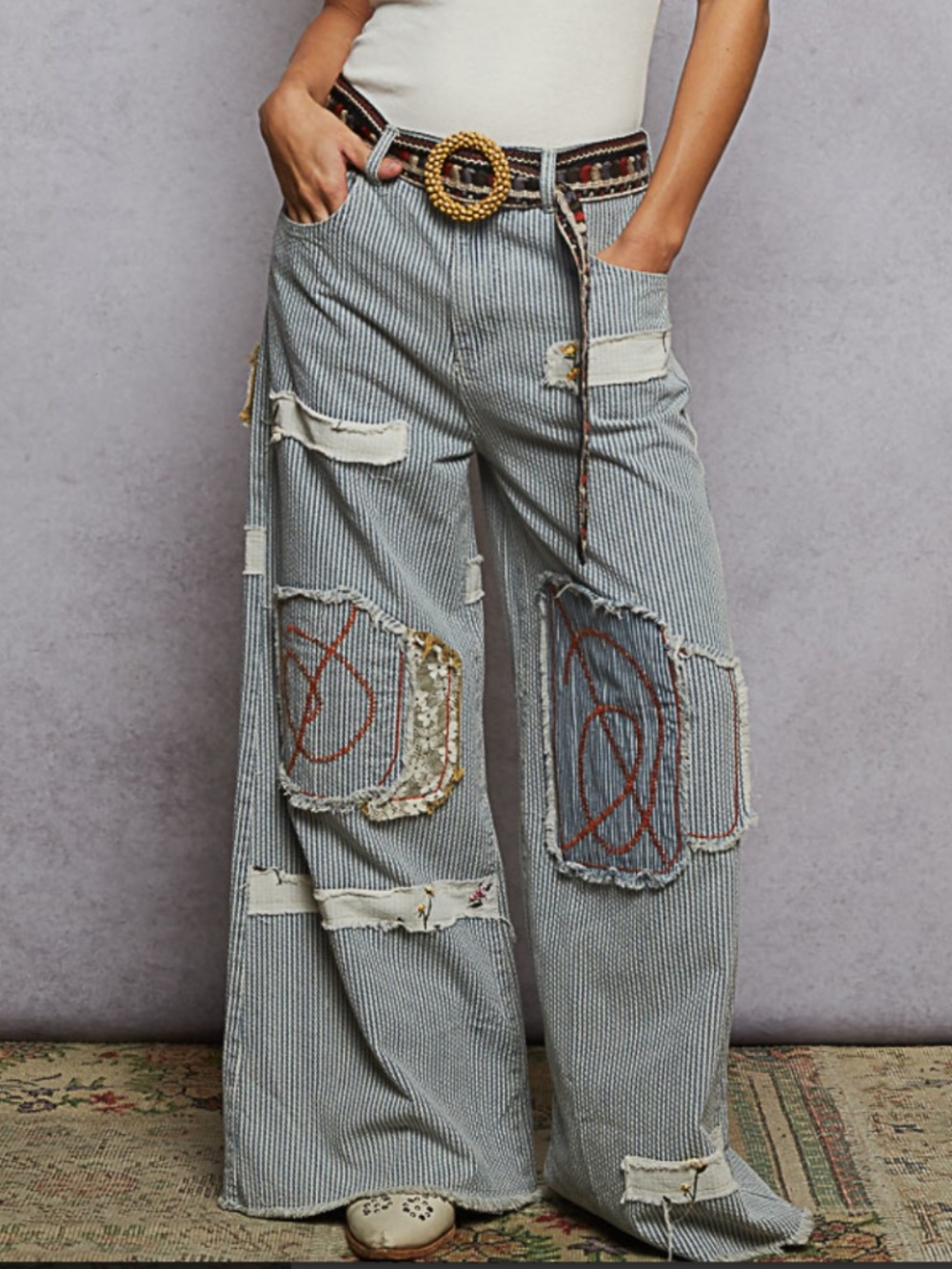 🎉 POL “ MALORY ” POL DENIM TWILL PANT WITH EMBROIDERY DETAIL 86